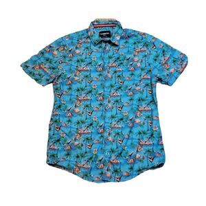Pink Flamingo Palms short sleeve Button Shirt